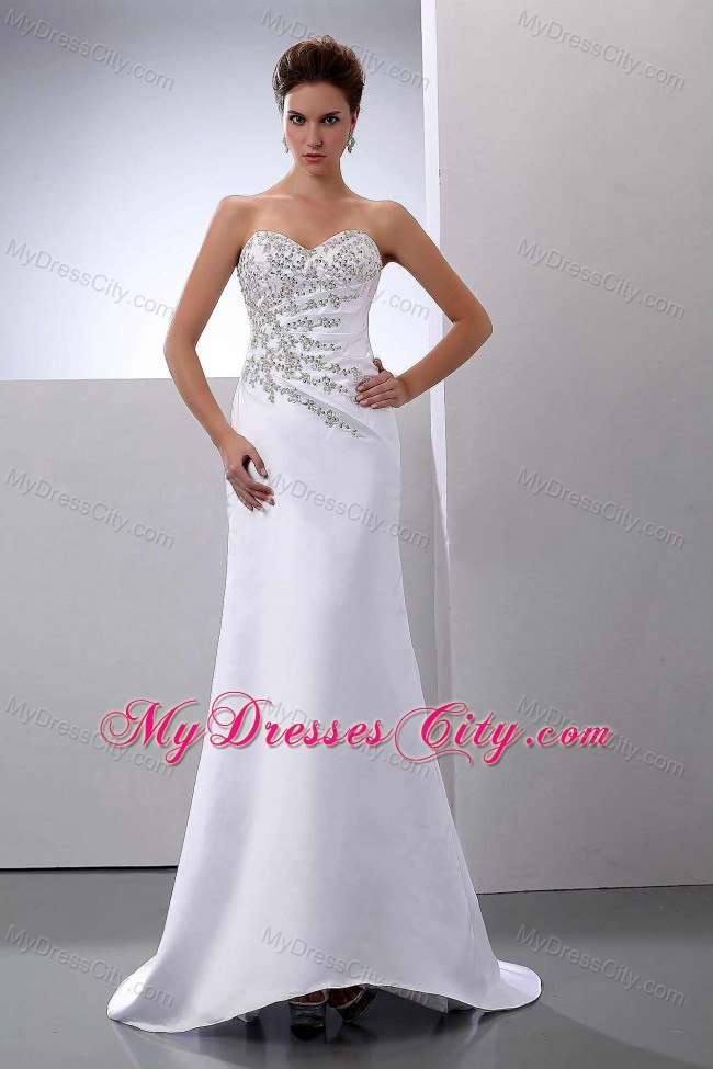 Sweetheart Beading Sweep Train Satin Column Bridal Gowns Floor-length