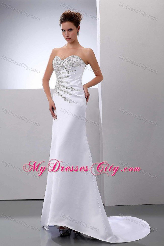 Sweetheart Beading Sweep Train Satin Column Bridal Gowns Floor-length