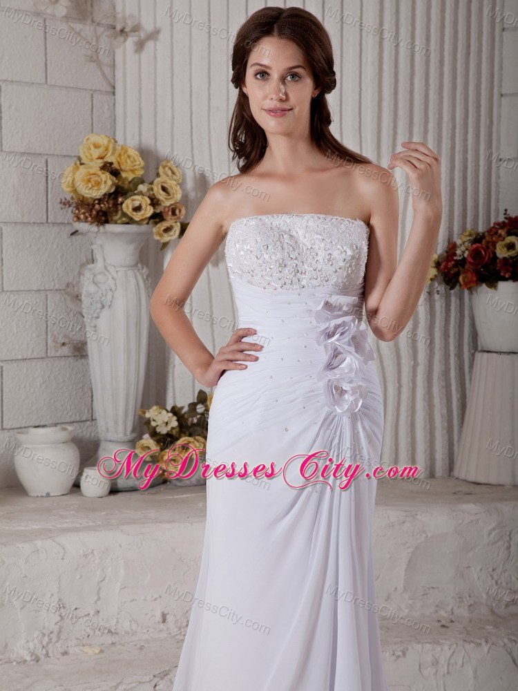 Column Court Train Beading Strapless Flowery Wedding Gowns for Weddings