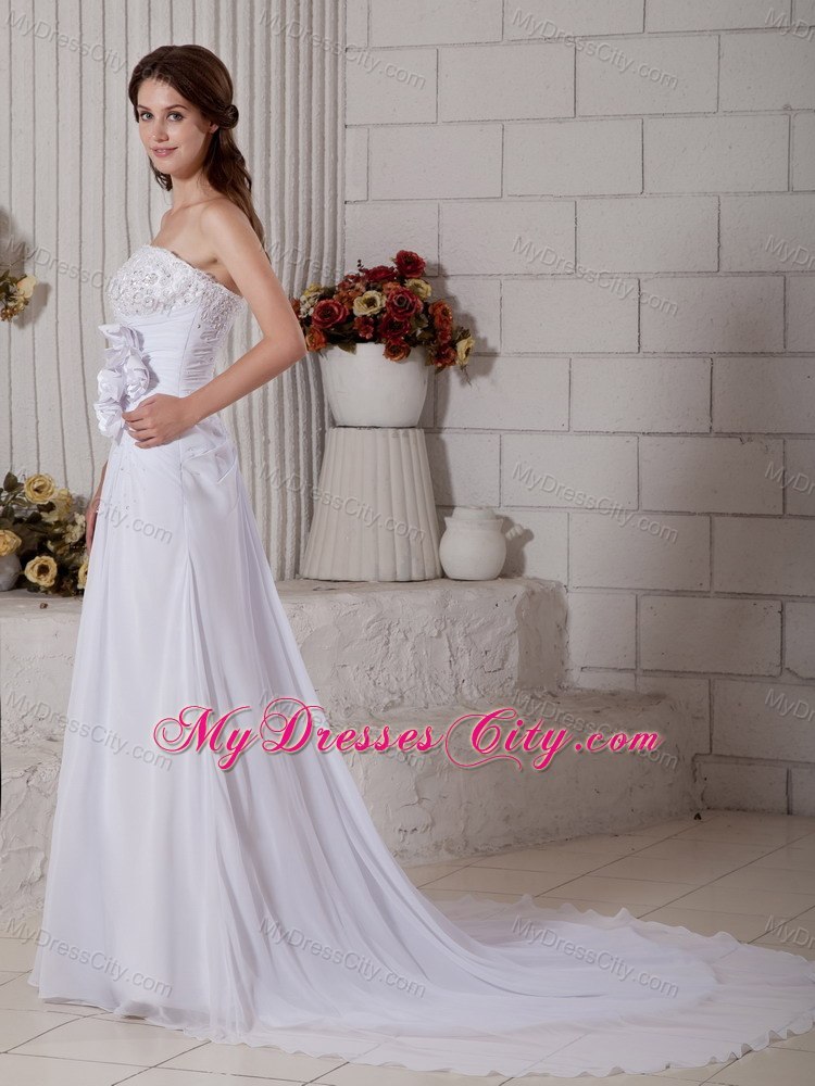 Column Court Train Beading Strapless Flowery Wedding Gowns for Weddings