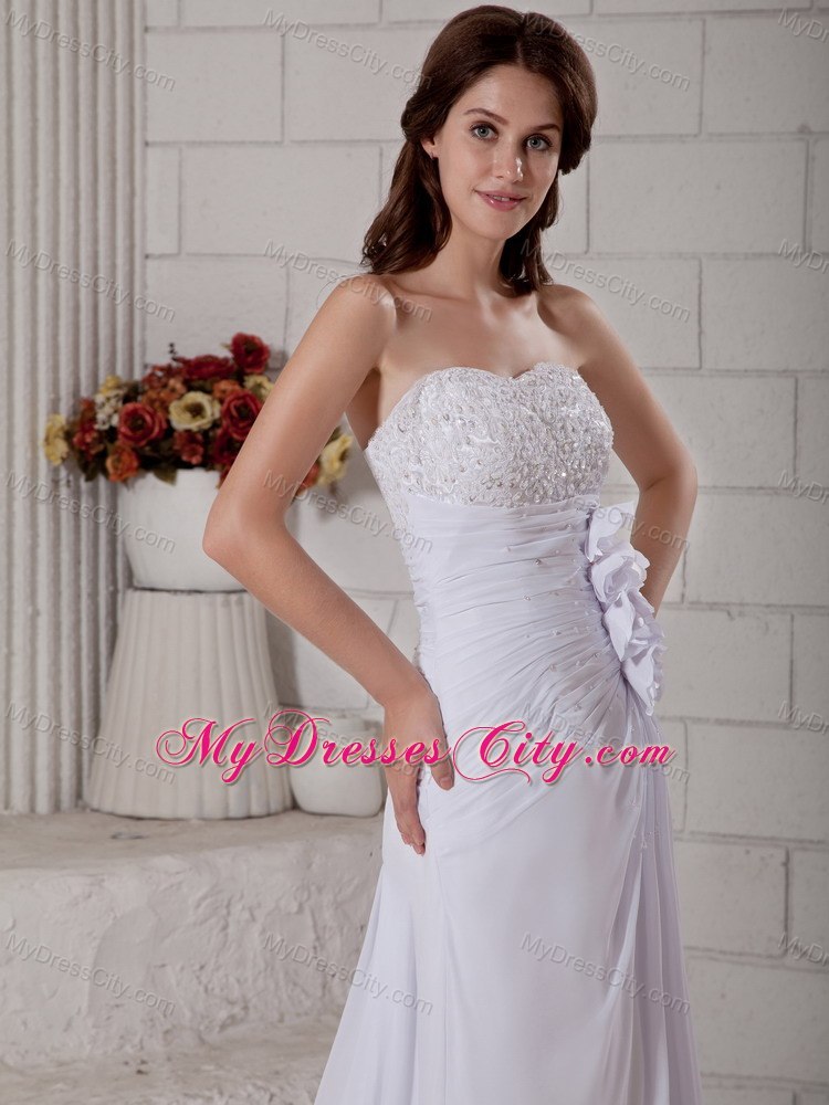 Column Court Train Beading Strapless Flowery Wedding Gowns for Weddings