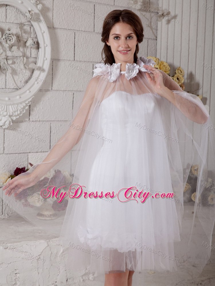 Most Popular Tulle Strapless Column Handmade Flowers Mini Wedding Dress