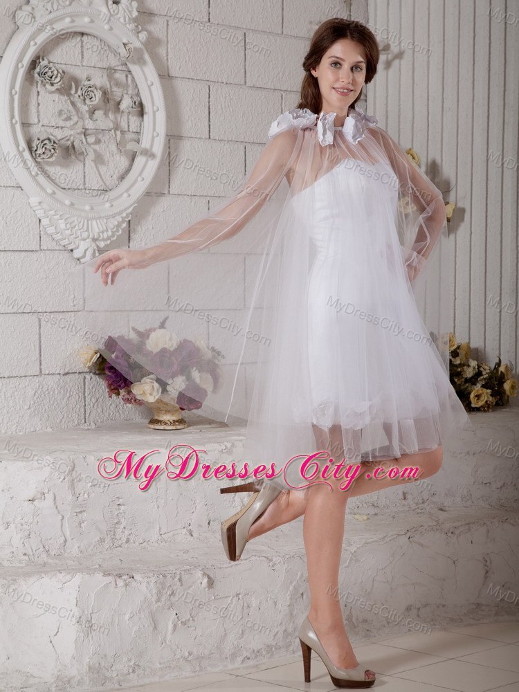 Most Popular Tulle Strapless Column Handmade Flowers Mini Wedding Dress