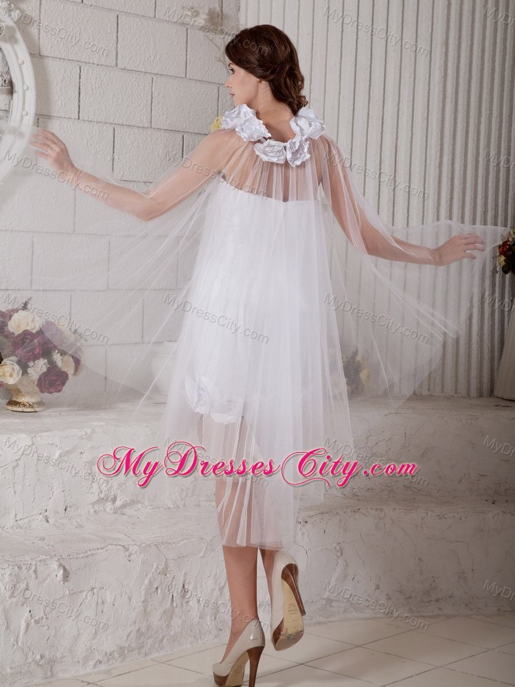 Most Popular Tulle Strapless Column Handmade Flowers Mini Wedding Dress