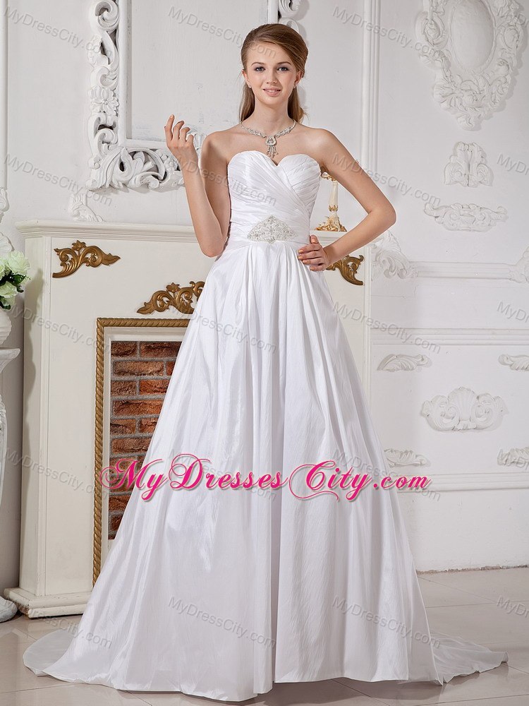 Modern A-line Court Train Appliques Taffeta Sweetheart Wedding Gown