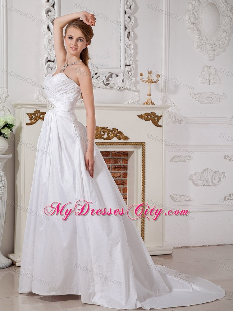 Modern A-line Court Train Appliques Taffeta Sweetheart Wedding Gown