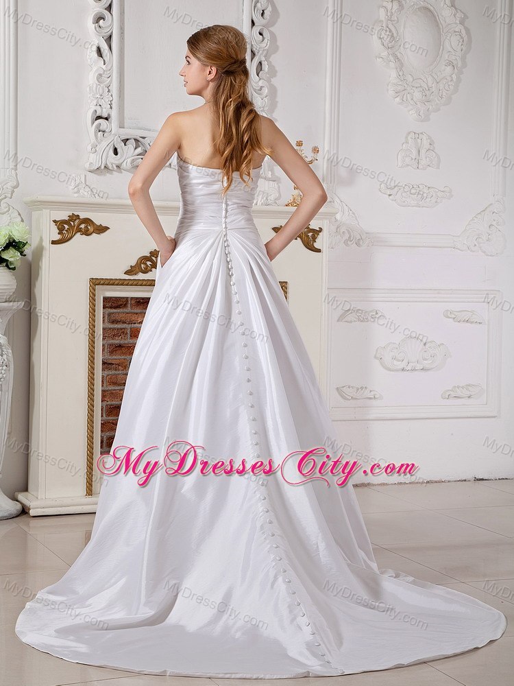 Modern A-line Court Train Appliques Taffeta Sweetheart Wedding Gown