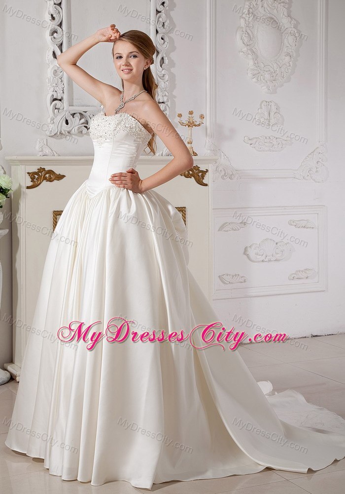 Exquisite Sweetheart Beaded 2013 A-line Bridal Gowns with Court Train