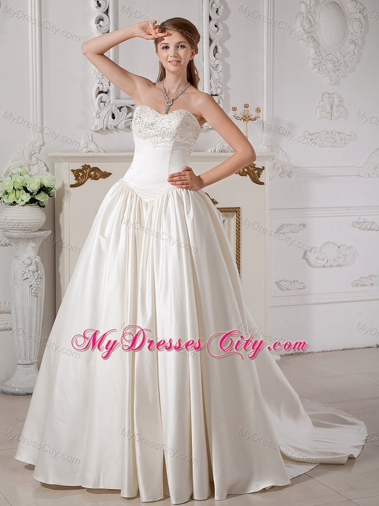 Exquisite Sweetheart Beaded 2013 A-line Bridal Gowns with Court Train