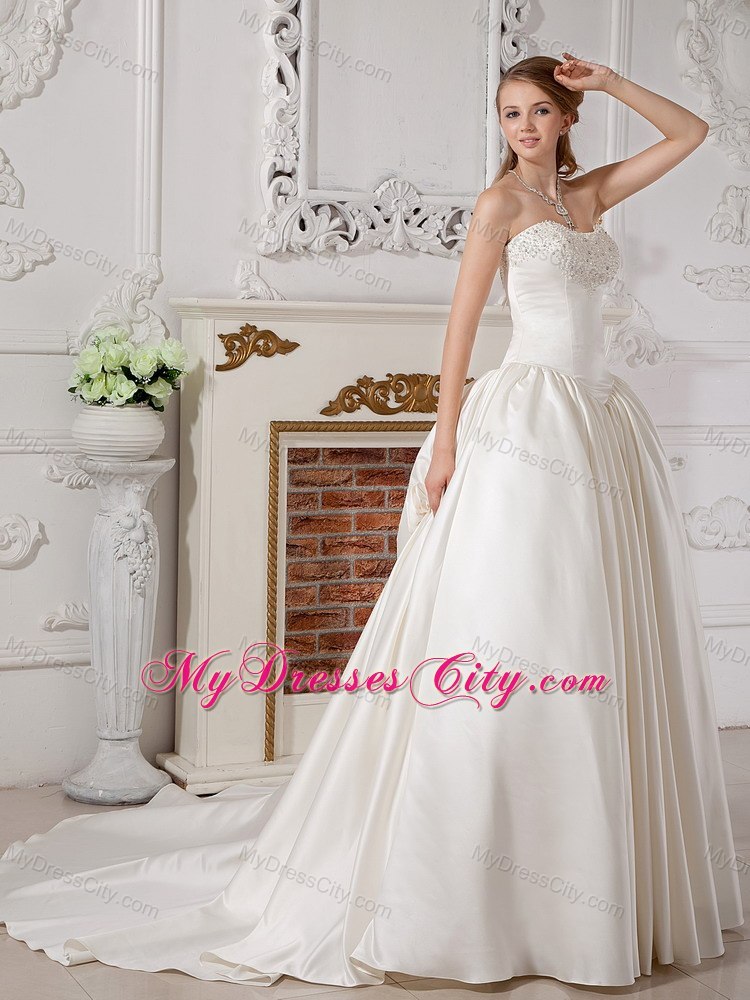 Exquisite Sweetheart Beaded 2013 A-line Bridal Gowns with Court Train