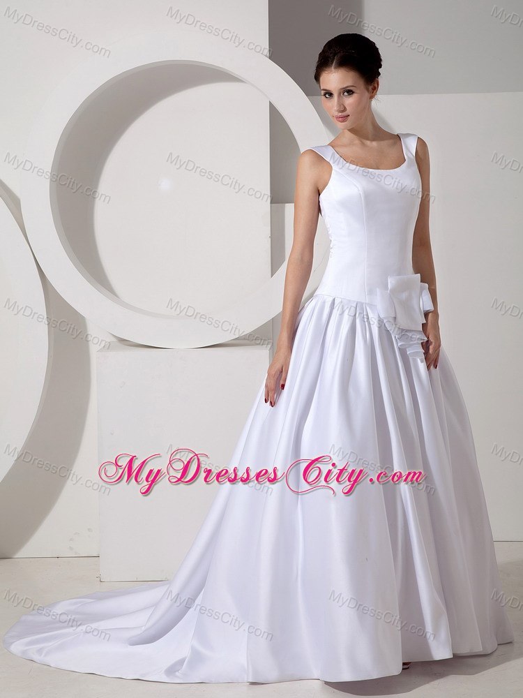 2013 Lovely A-line Scoop Court Train White Wedding Dress with Ribbon