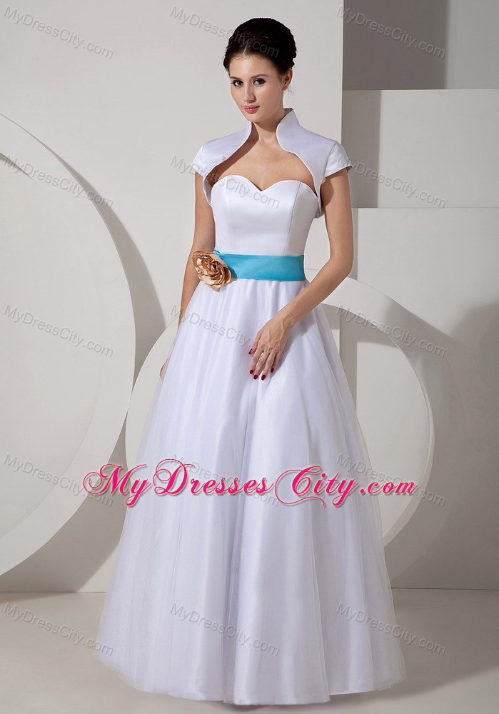 Popular A-line Sweetheart Floor-length Wedding Dress with Sash and Flower