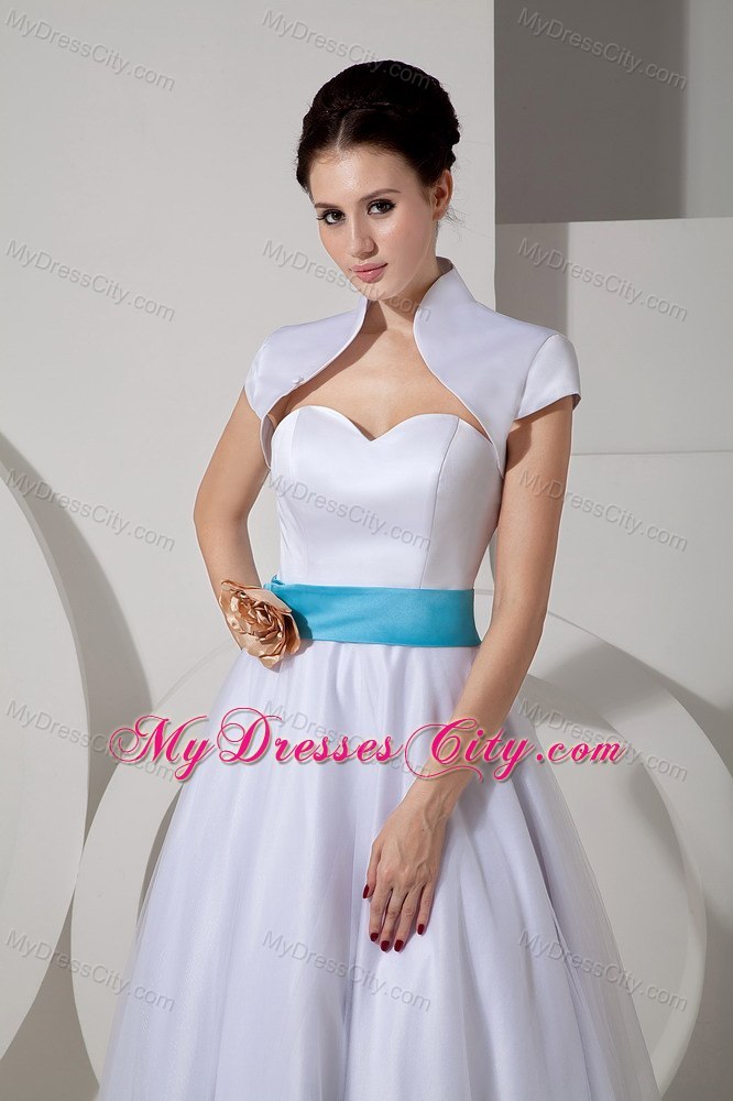 Popular A-line Sweetheart Floor-length Wedding Dress with Sash and Flower