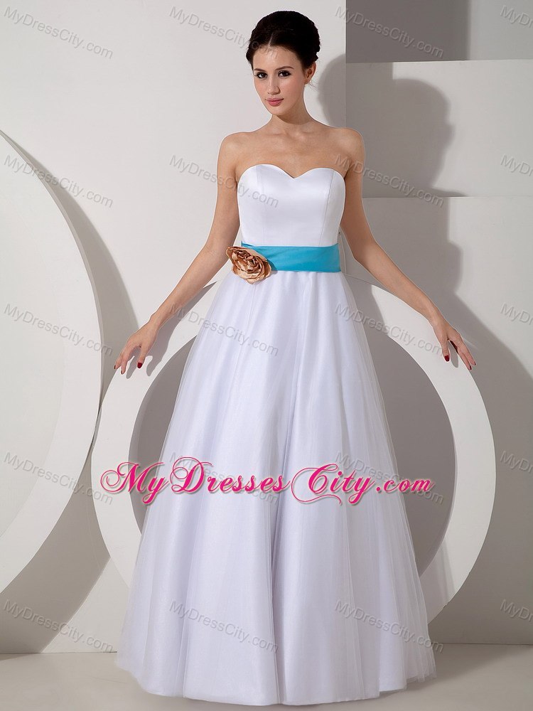 Popular A-line Sweetheart Floor-length Wedding Dress with Sash and Flower