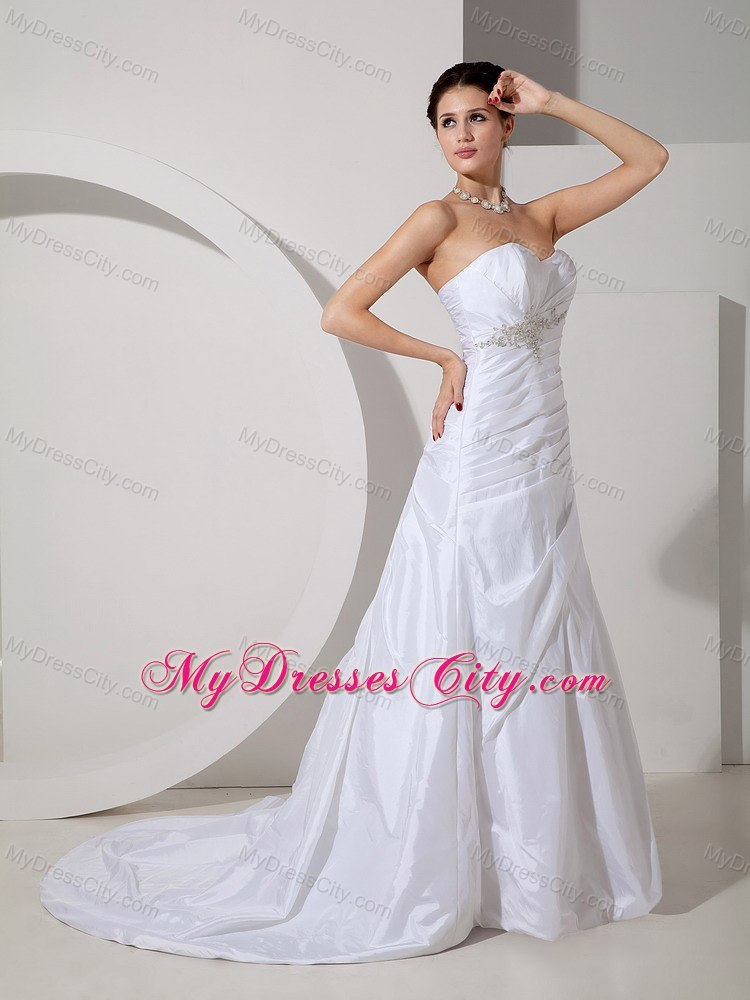 Modern A-line Sweetheart Appliques and Ruches Wedding Dress with Train