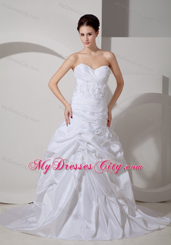 Court Train Square A-line Bridal Gowns with Hand Made Flowers Staps