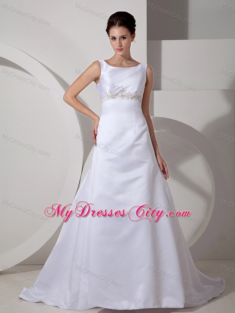 Attractive A-line Scoop Court Train Appliques Wedding Dress Floor-length