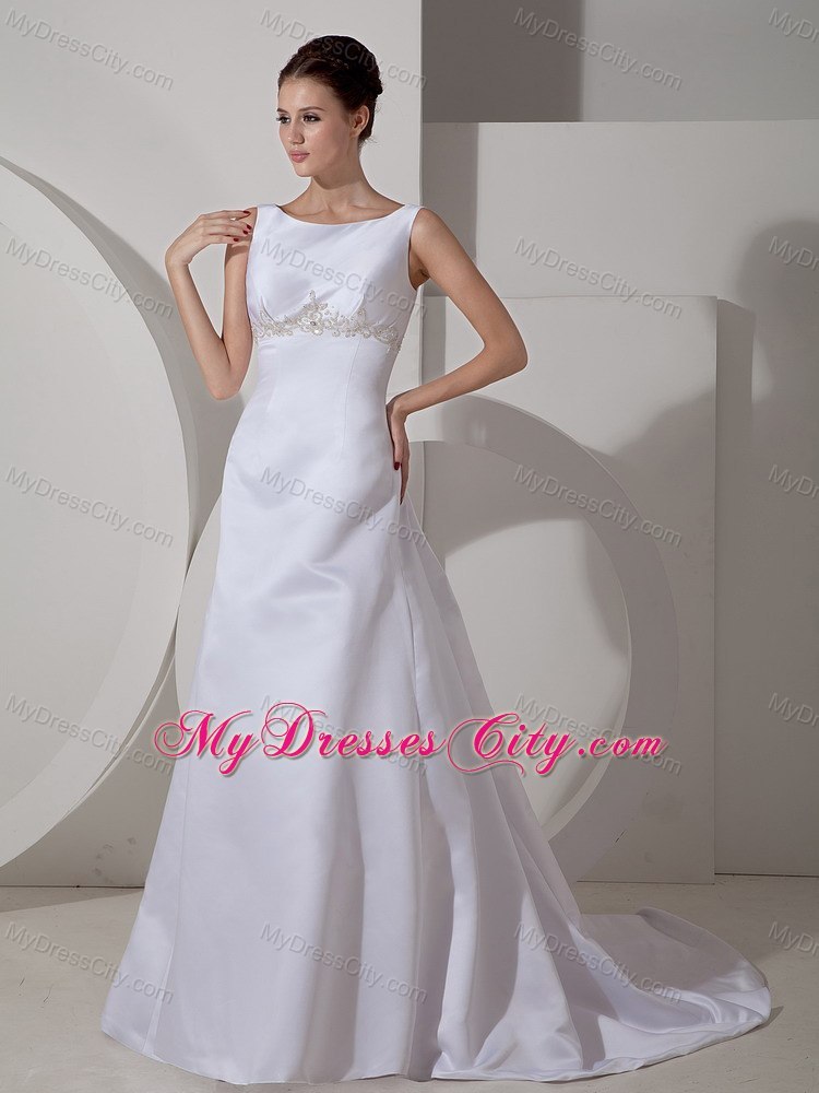 Attractive A-line Scoop Court Train Appliques Wedding Dress Floor-length