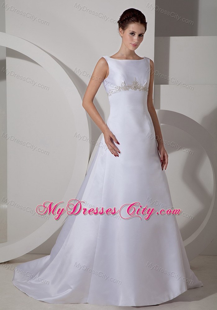 Attractive A-line Scoop Court Train Appliques Wedding Dress Floor-length