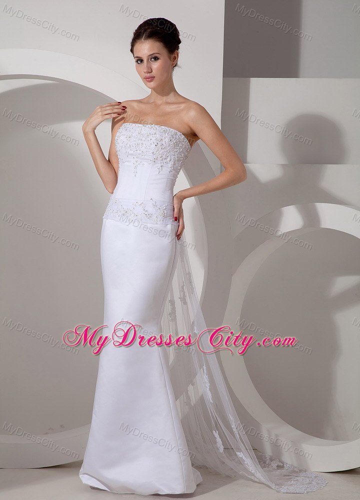 Mermaid Strapless Watteau Train Appliques Wedding Dress for Weddings