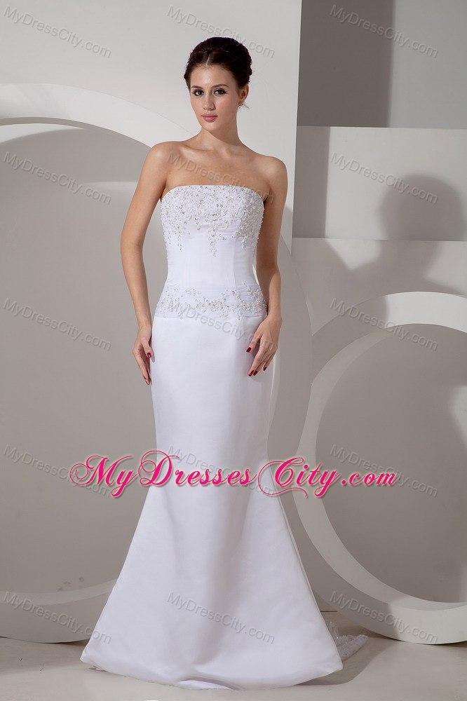 Mermaid Strapless Watteau Train Appliques Wedding Dress for Weddings