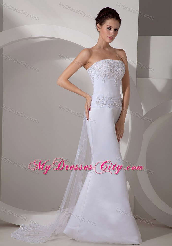 Mermaid Strapless Watteau Train Appliques Wedding Dress for Weddings