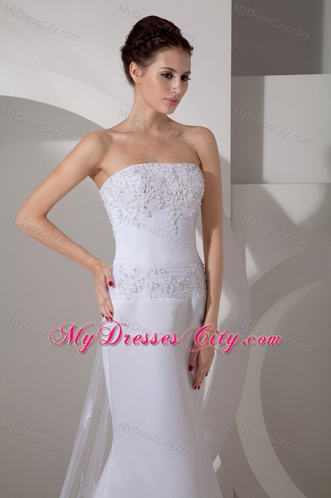 Mermaid Strapless Watteau Train Appliques Wedding Dress for Weddings