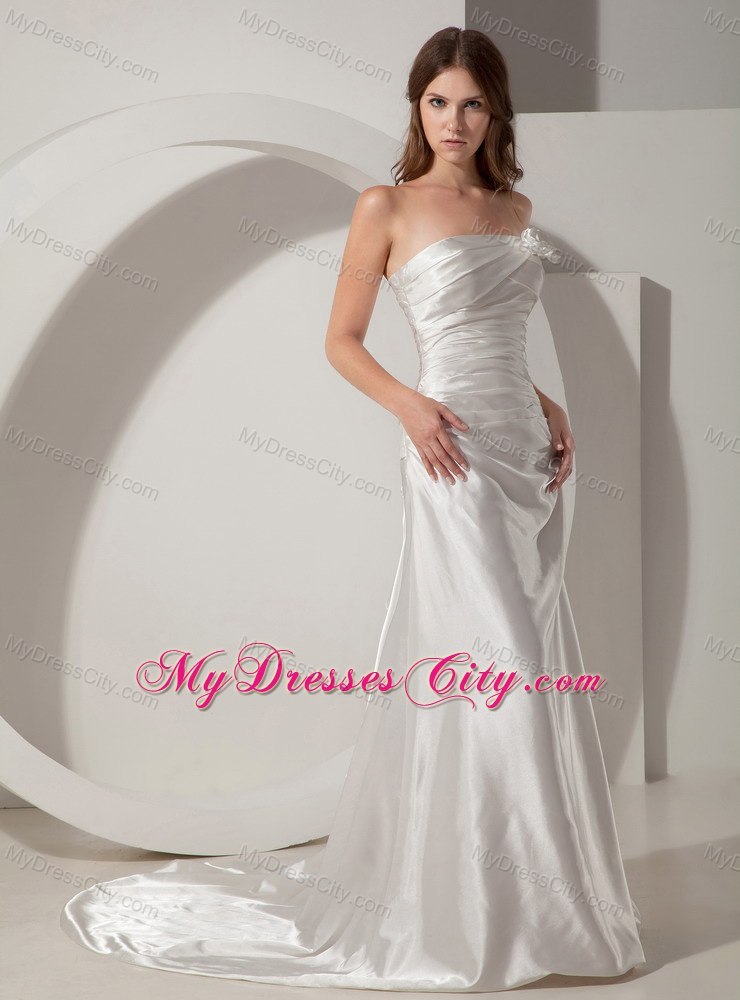 Strapless Ruched Column Wedding Dress with Handmade Flower Lace-up