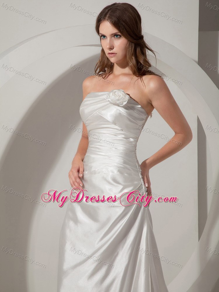 Strapless Ruched Column Wedding Dress with Handmade Flower Lace-up