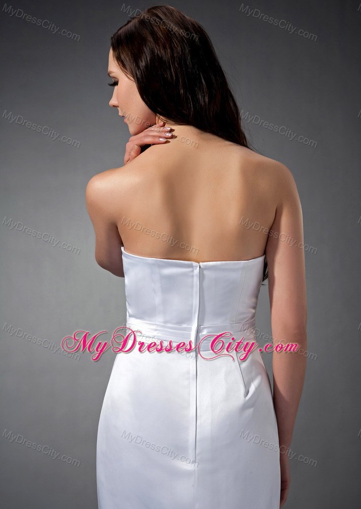 Mermaid White Strapless Tea-length Slinky Wedding Dress Zipper Back