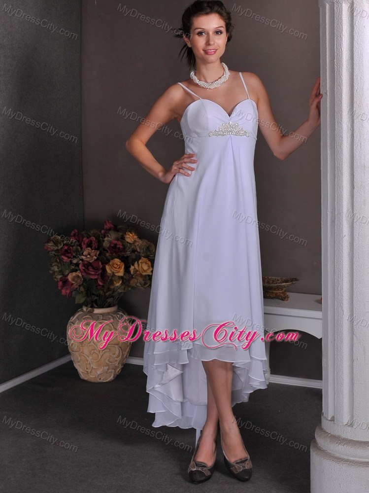 Beaded Empire High-low Chiffon Bridal Dresses with Spaghetti Straps