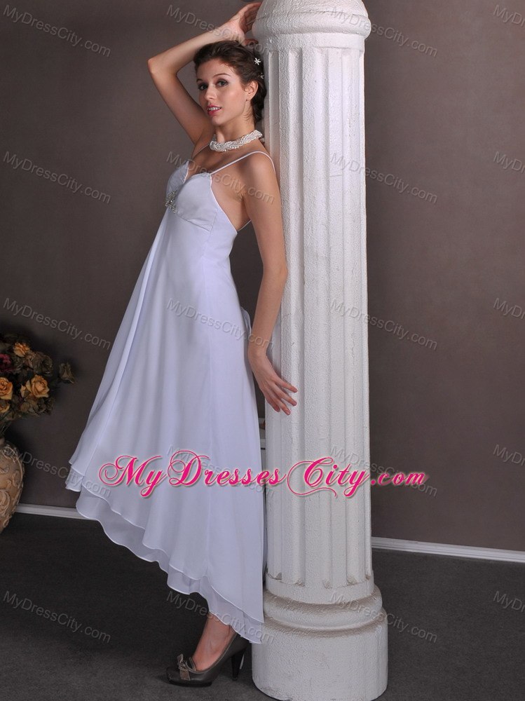 Beaded Empire High-low Chiffon Bridal Dresses with Spaghetti Straps