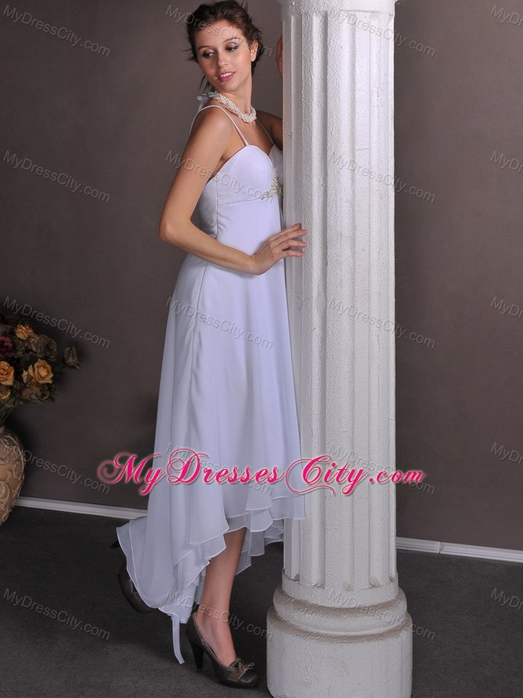 Beaded Empire High-low Chiffon Bridal Dresses with Spaghetti Straps