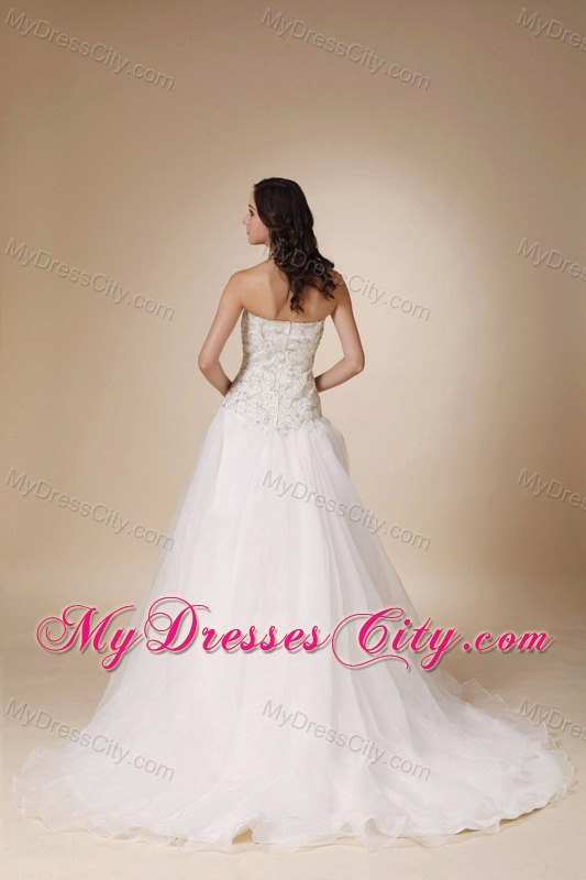 Slinky Sweetheart Beading Court Train White A-line Wedding Dress