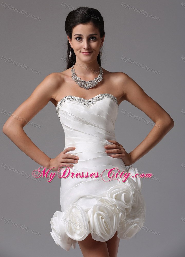 Mini-length Beaded Sweetheart Wedding Gown with Hand Made Flowers