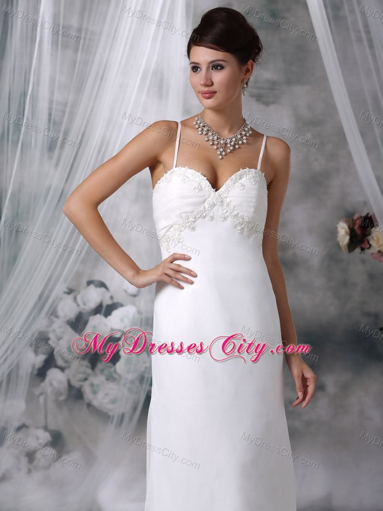 Lovely Floor-length Spaghetti Straps Appliques Wedding Dress Zipper-up