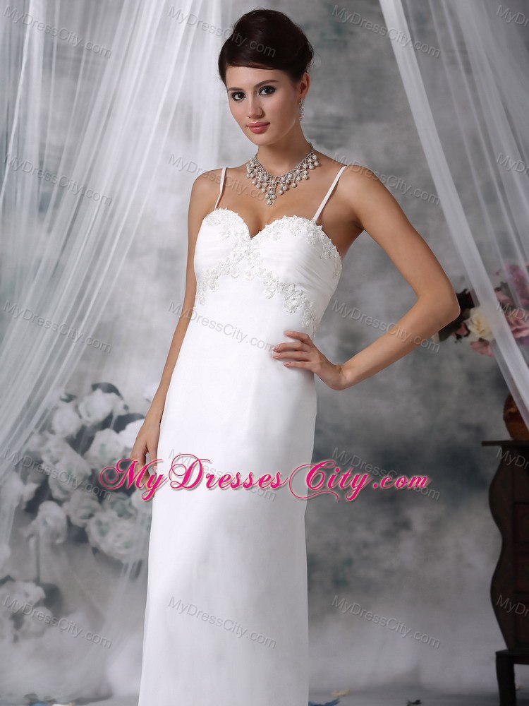 Lovely Floor-length Spaghetti Straps Appliques Wedding Dress Zipper-up