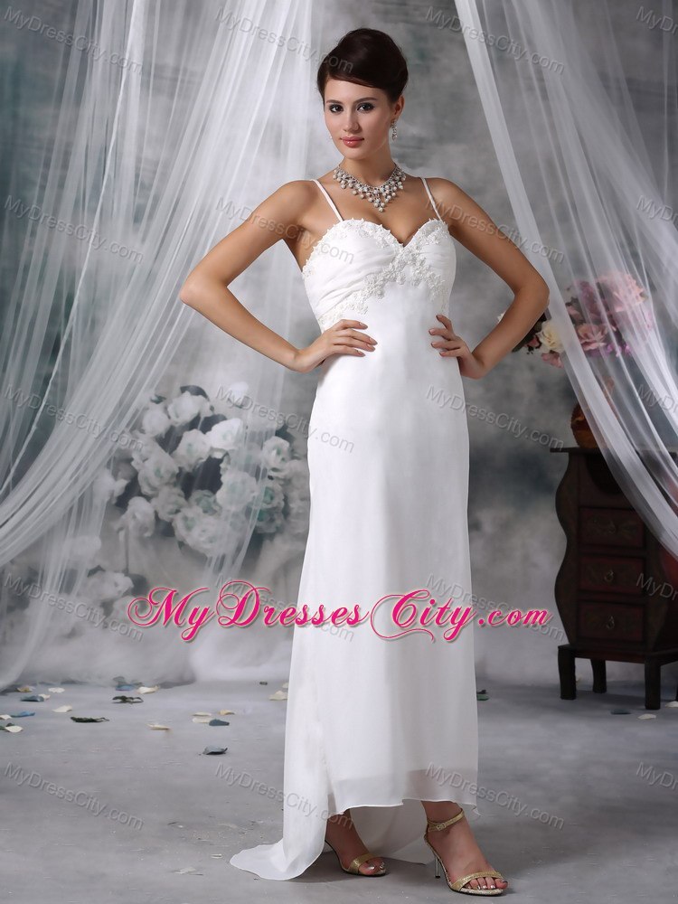 Lovely Floor-length Spaghetti Straps Appliques Wedding Dress Zipper-up