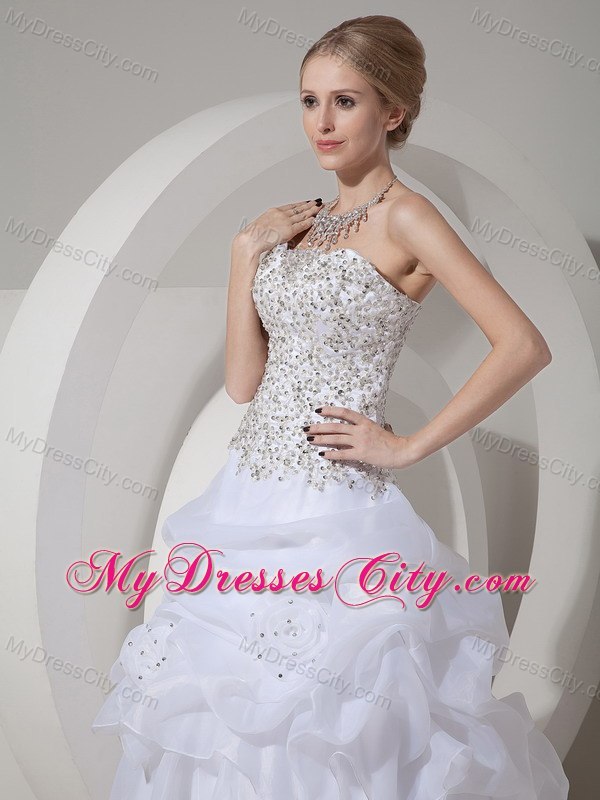 Full Beaded Bodice A-line Wedding Dress with Hand Made Flowers