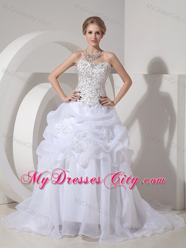 Full Beaded Bodice A-line Wedding Dress with Hand Made Flowers