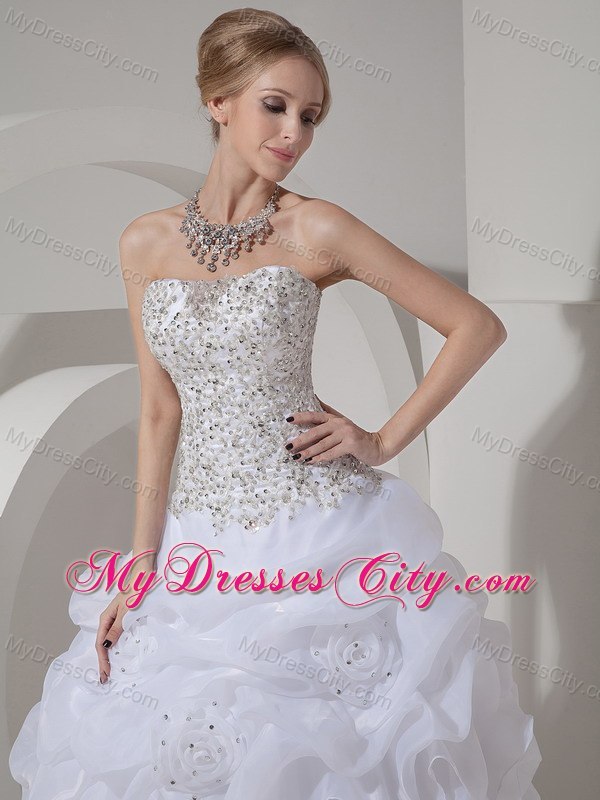 Full Beaded Bodice A-line Wedding Dress with Hand Made Flowers