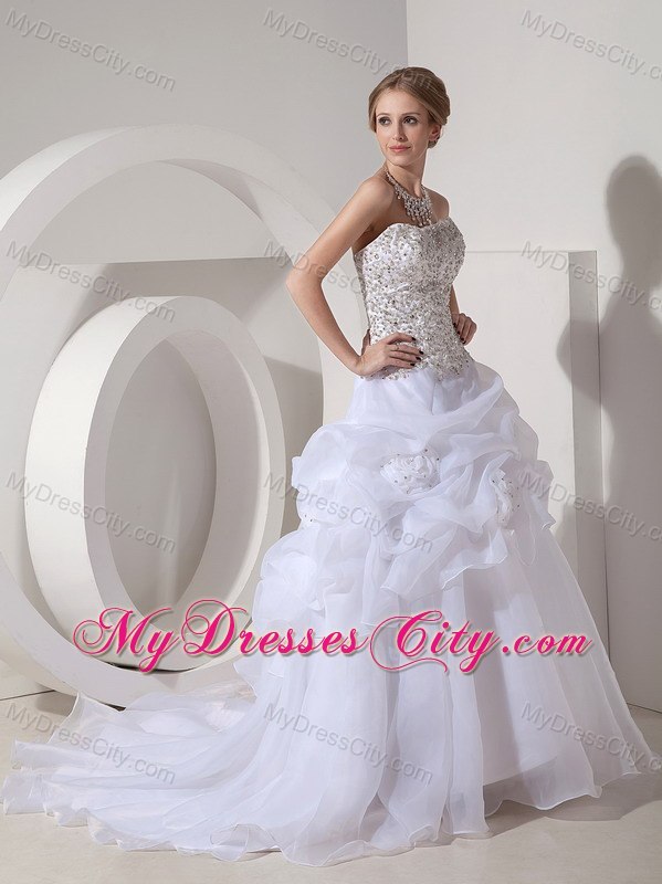 Full Beaded Bodice A-line Wedding Dress with Hand Made Flowers