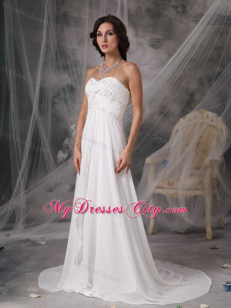 Romantic Empire Sweetheart Court Train Appliques Bridal dress