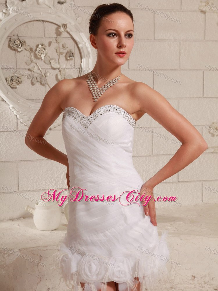 Beaded Sweetheart Feather Column Mini-length Wedding Dress