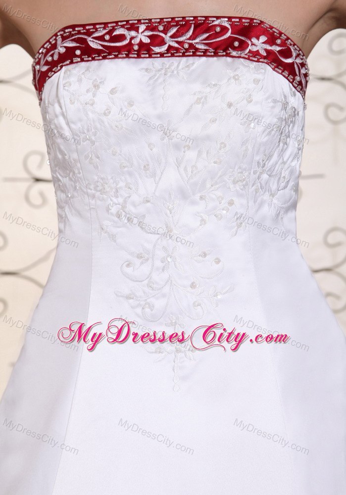 Embroidery in Satin Modest Chapel Train Church Wedding Dress