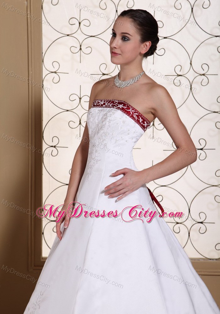 Embroidery in Satin Modest Chapel Train Church Wedding Dress