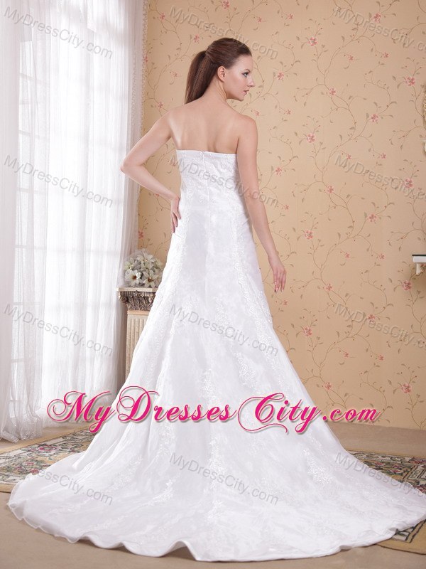 White Princess Strapless Court Train with Lace Wedding Dress