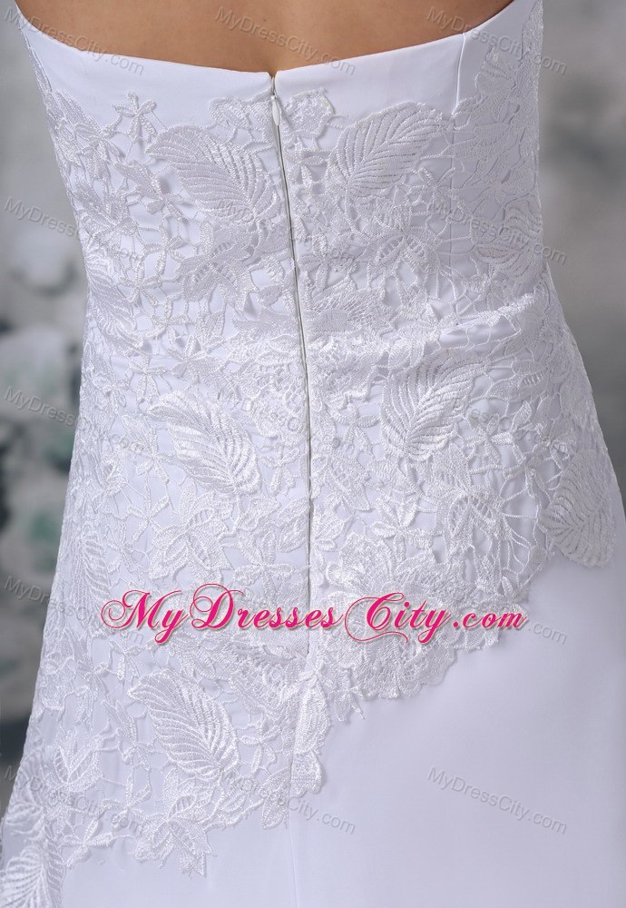 Lace Decorated Bodice Strapless Court Train Wedding Dress