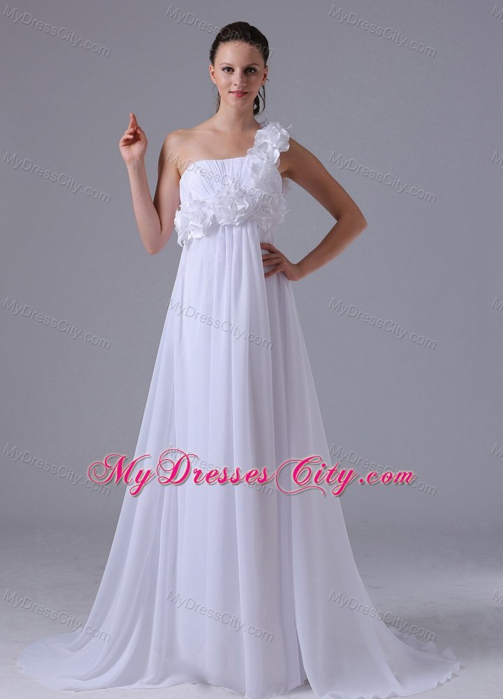 Romantic Wedding Dress with Flower Decorated One Shoulder