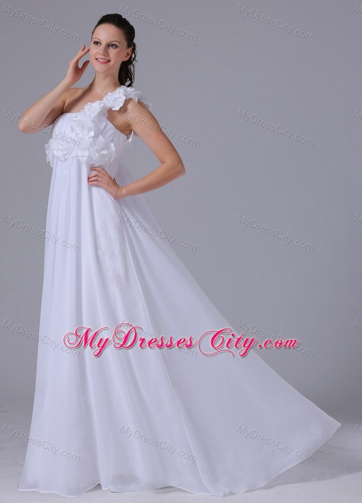 Romantic Wedding Dress with Flower Decorated One Shoulder